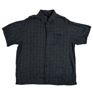 Marc Edwards Button Down Shirt Mens XL Charcoal Plaid Linen Blend Dadcore Preppy